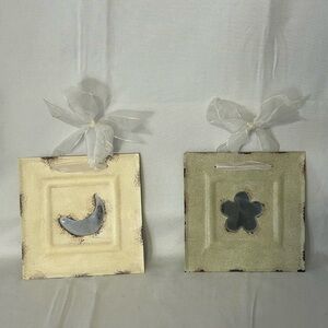 Decorative Whimsical Tin Wall Tiles with Mirror & Ribbon Moon & Flower 5.5”x5.5”